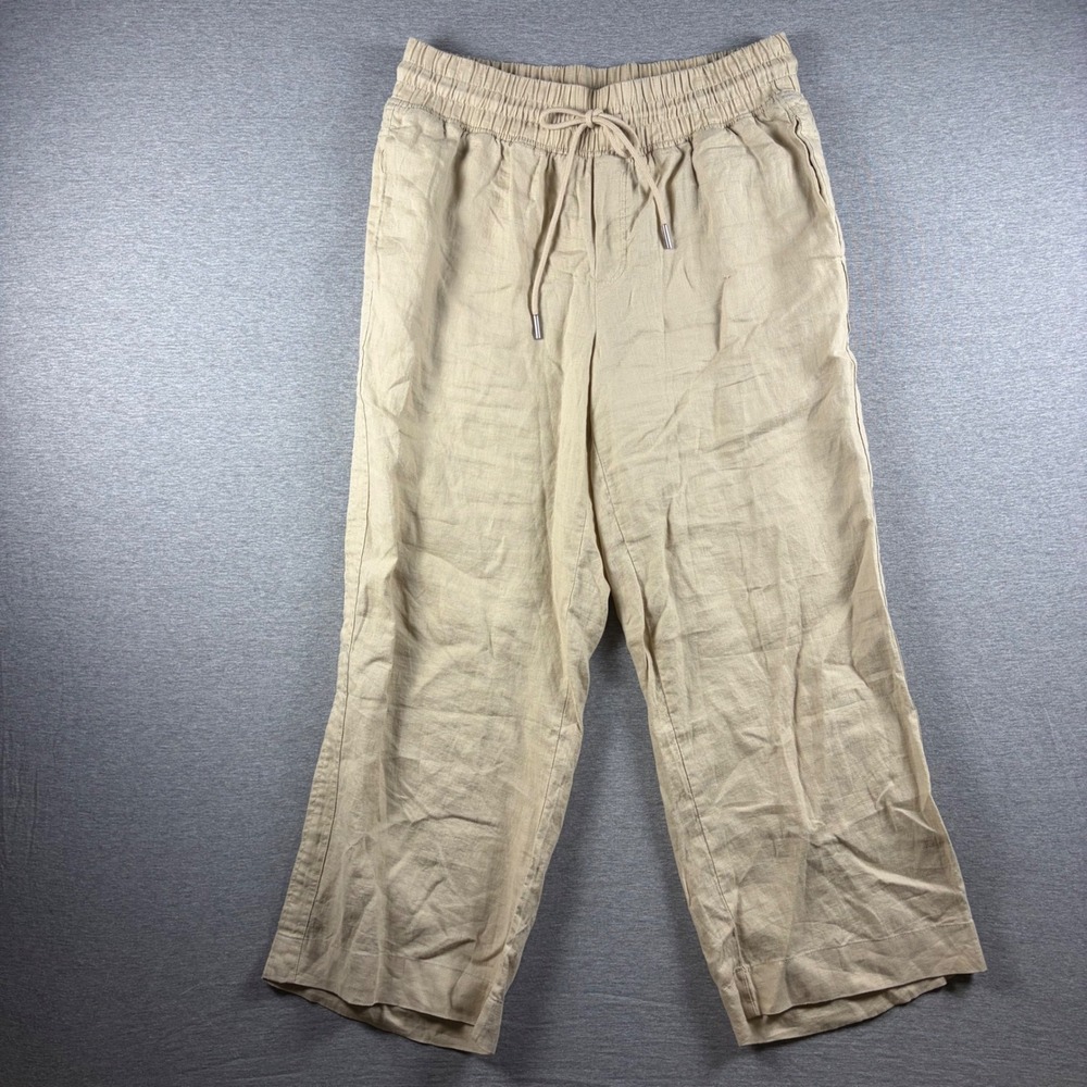 Quince Linen Wide Leg Pants Large Beige Tan Sustainable Summer Coastal Casual